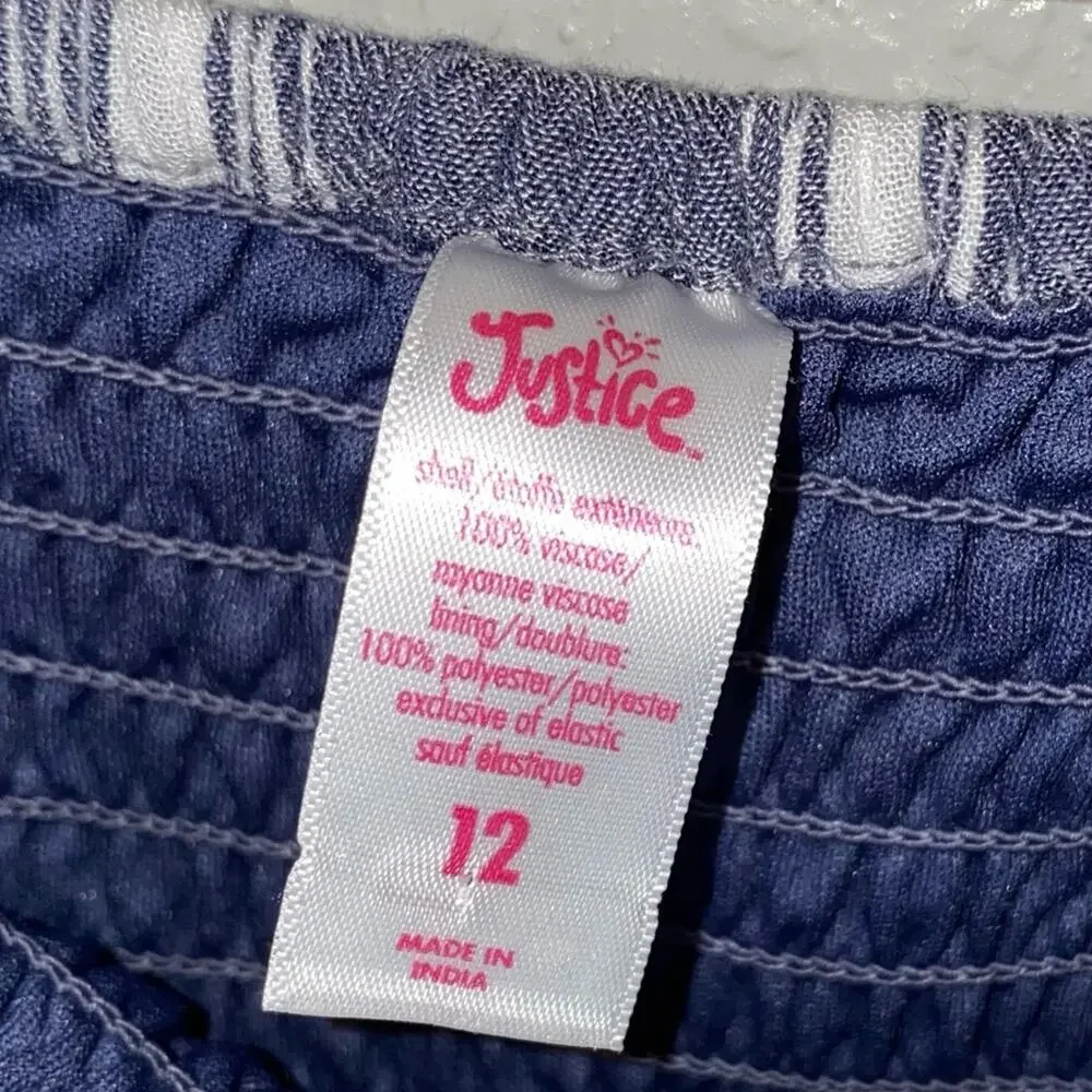 Justice Girls Blue White Striped Smocked Romper Size‎ 12 Boho Tassel